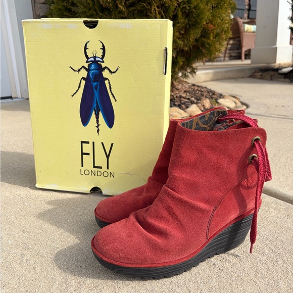 Fly London Shoes - Fly London Women's Red Suede Yama Ankle Boots Y2K - Size US 9